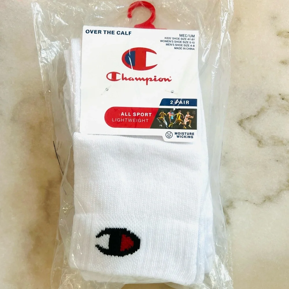 Champion Socks All Sport Performance Over the Calf Socks 2pk - White Size M- New